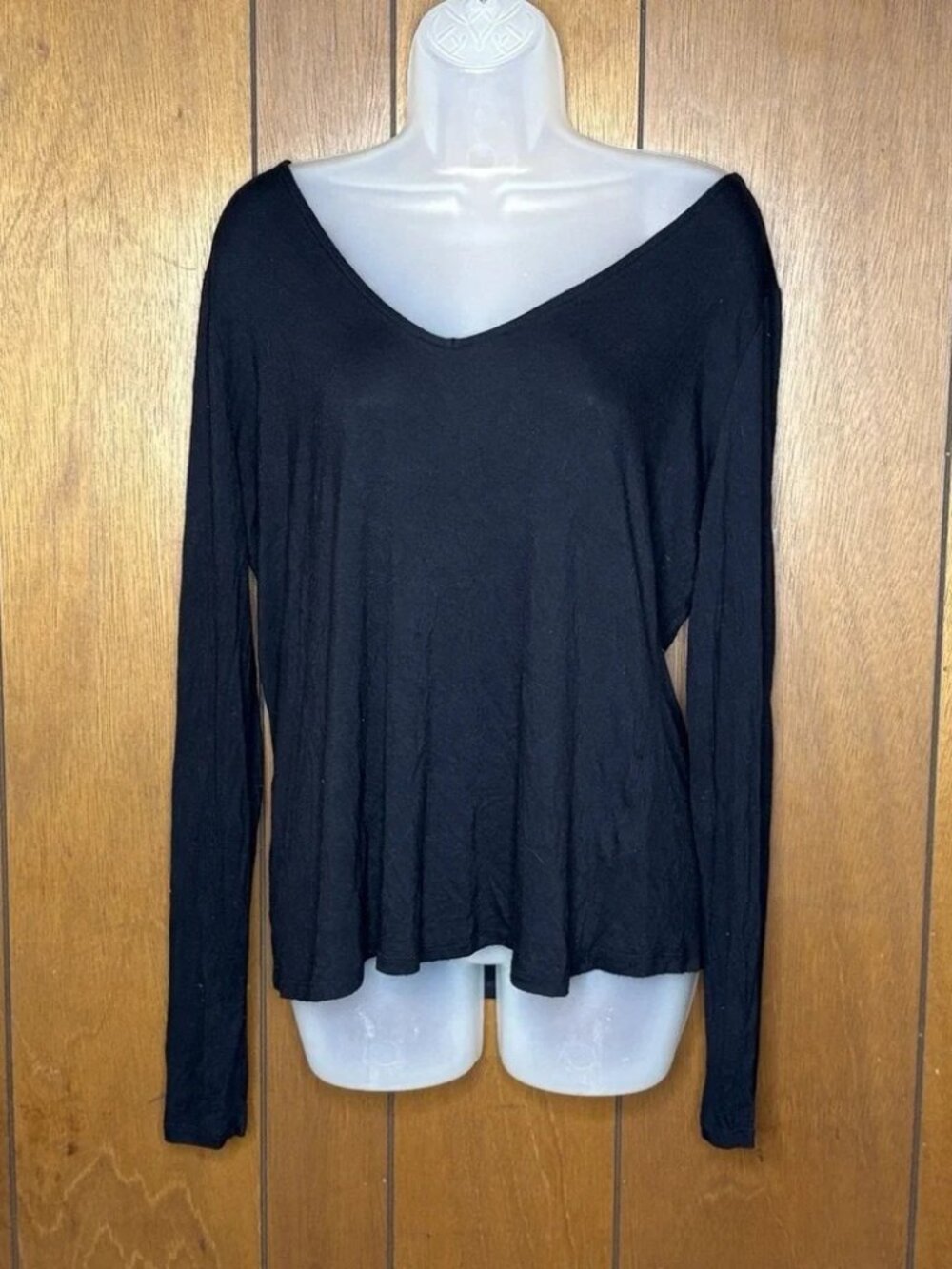Rock & Republic Top Women's L Black Criss Cross Back Goth Y2K Grunge Edgy Moto